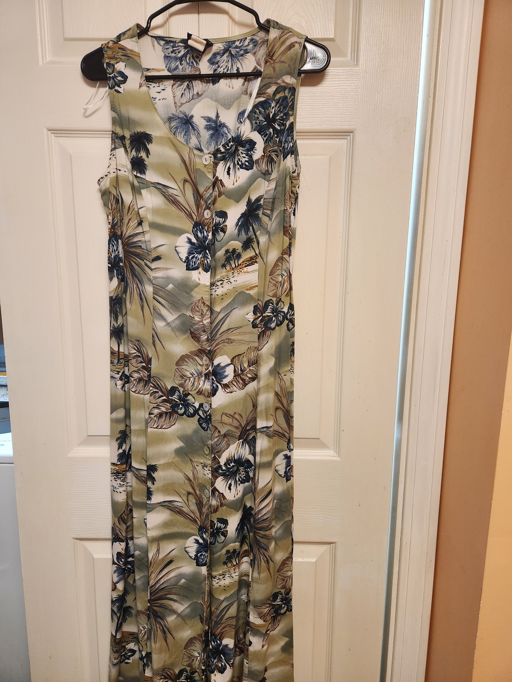 Teddi Olive & Navy Tropical Button-Front Maxi Dress
